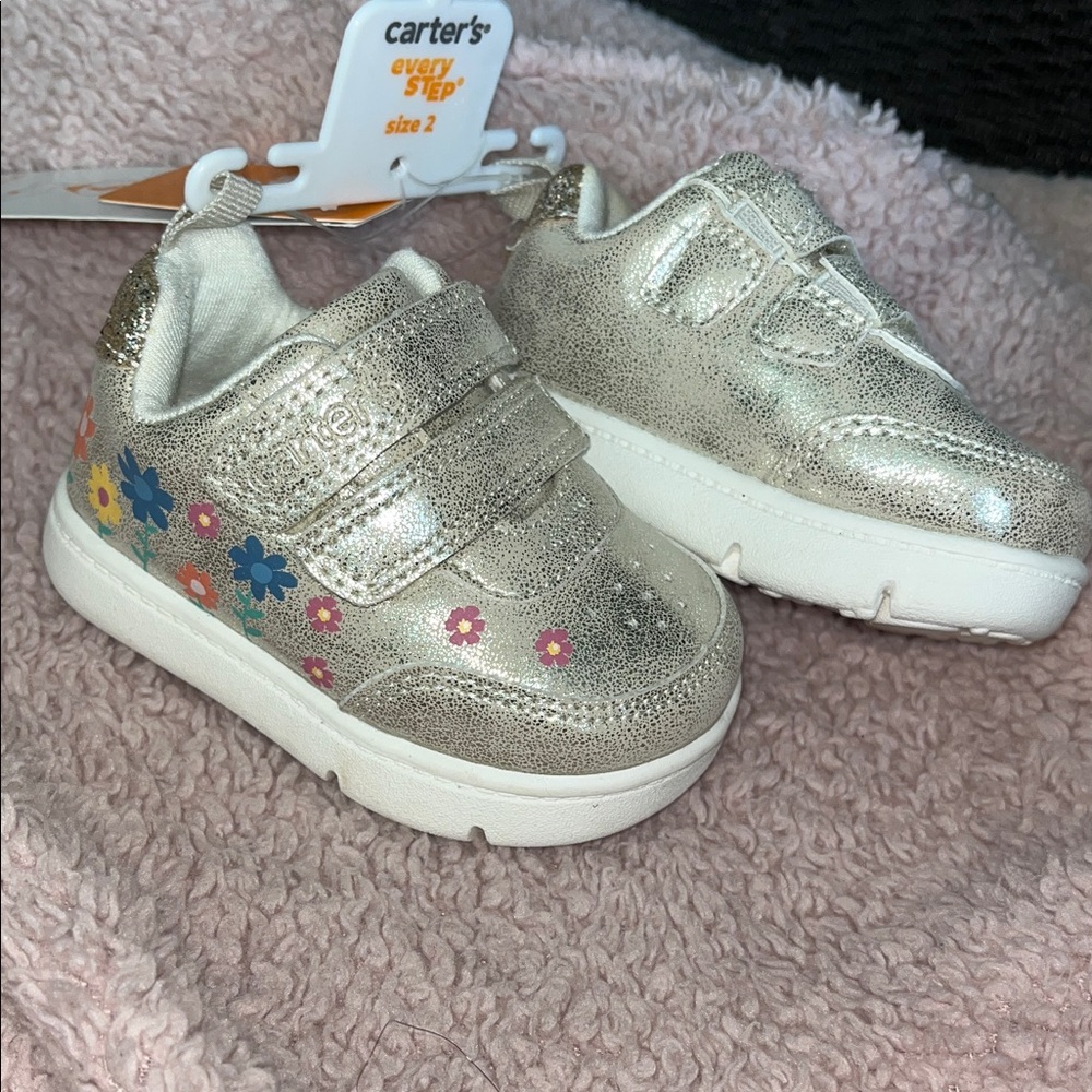 Carter's Metallic Kids Sneakers with Floral Accents